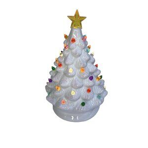 Vintage Ceramic Christmas Tree Pearlized White battery operated lights and music